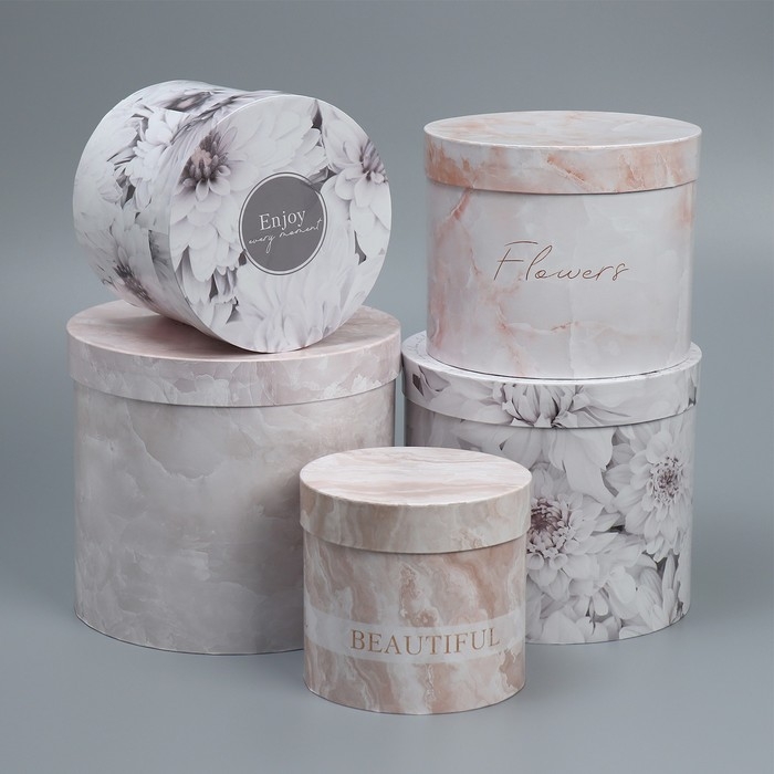 Набор шляпных коробок 5 в 1, упаковка подарочная, «Нежность», 13 х 14 ‒ 19.5 х 22 см Набор шляпных коробок 5 в 1, упаковка подарочная, «Нежность», 13 х 14 ‒ 19.5 х 22 см