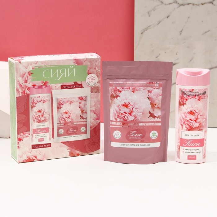 Подарочный набор косметики &laquo;Сияй!&raquo;, гель для душа 250 мл и скраб для тела соляной 250 г, ЧИСТОЕ СЧАСТЬЕ