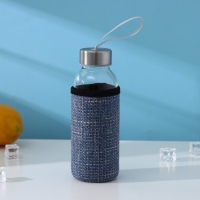 Бутылка для воды стеклянная в чехле &laquo;Кантри&raquo;, 300 мл, h=16,5 мл, рисунок МИКС