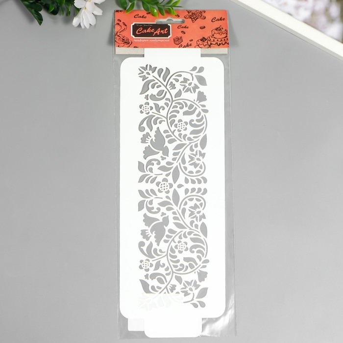 Трафарет бордюрный пластиковый Трафарет бордюрный пластиковый "Узор птички цветочки" пластик, 11х32 см