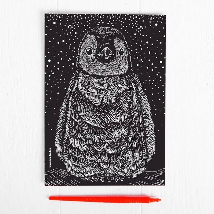 Гравюра &laquo;Пингвин&raquo; с металлическим эффектом &laquo;серебро&raquo; А5