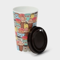 Стакан пластиковый с крышкой «IZI-GO», 550 мл, 9,3×9,1×15,8 см, декор МИКС, цвет тёмно-коричневый Стакан пластиковый с крышкой «IZI-GO», 550 мл, 9,3×9,1×15,8 см, декор МИКС, цвет тёмно-коричневый