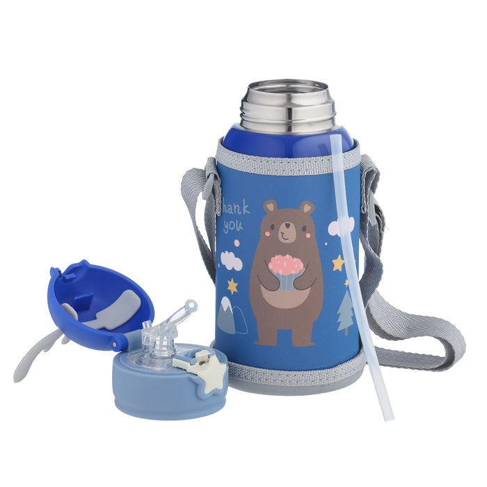 Термос, 500 мл, Детский Термос, 500 мл, Детский "Мишка", с кружкой, два вида крышек, сохраняет тепло до 6 ч