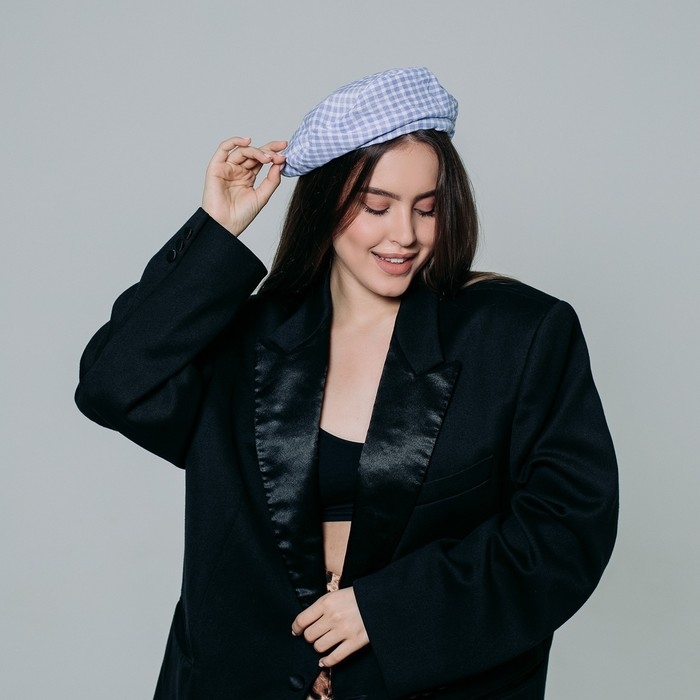 Берет в клетку, цвет голубой, р-р 56см Берет в клетку, цвет голубой, р-р 56см