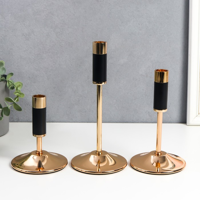 Подсвечник металл Подсвечник металл "Уэльс" набор 3 шт чёрный с золотом 13,5х10х10, 18,5х10х10, 23,5х10х1 см