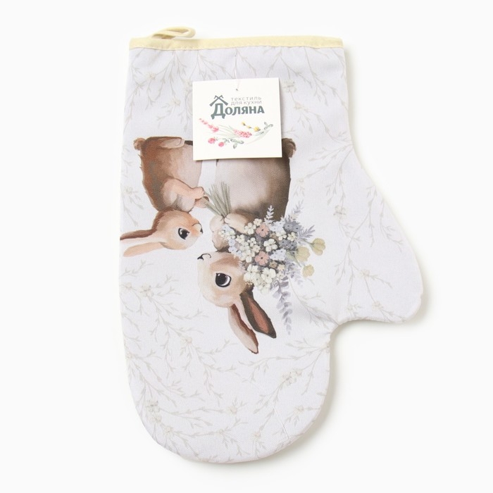 Варежка-прихватка Доляна "Зайчата" 20х28 см, 35% хл, 65% пэ, ватин 250 г/м2