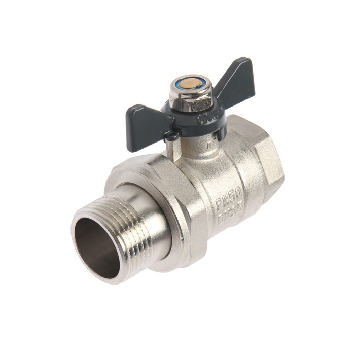 Кран шаровой AQUALINK, PN 50, внутренняя/наружная резьба 1 Кран шаровой AQUALINK, PN 50, внутренняя/наружная резьба 1", сгон, прямой, бабочка, никелир