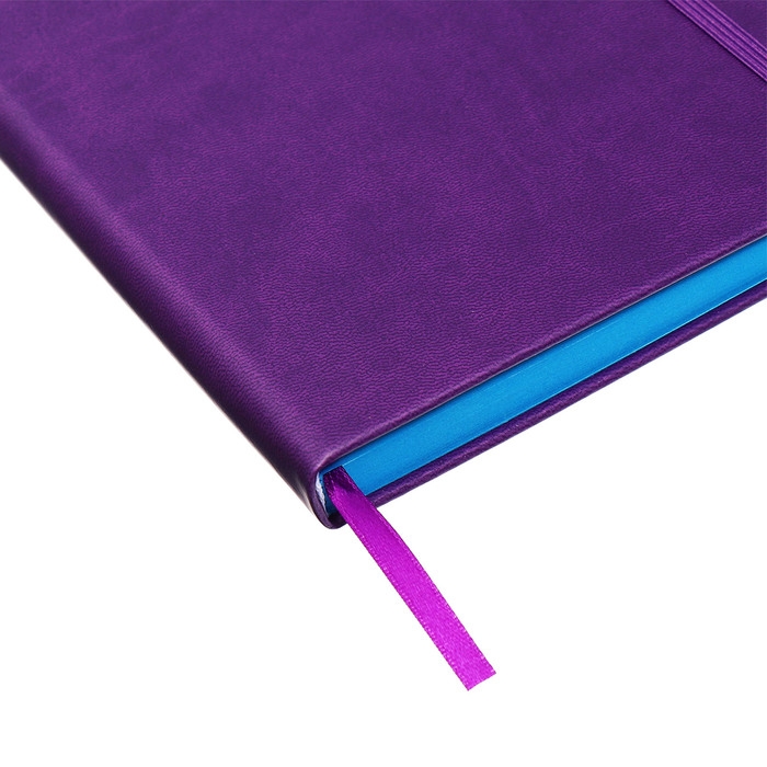 Ежедневник недатированный A5, 140л, клетка, кожзам, на резинке, синий срез, Фиолетовый Ежедневник недатированный A5, 140л, клетка, кожзам, на резинке, синий срез, Фиолетовый