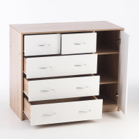 Комод 5 ящиков с дверью, 1100х480х900, Дуб сонома/Белый
