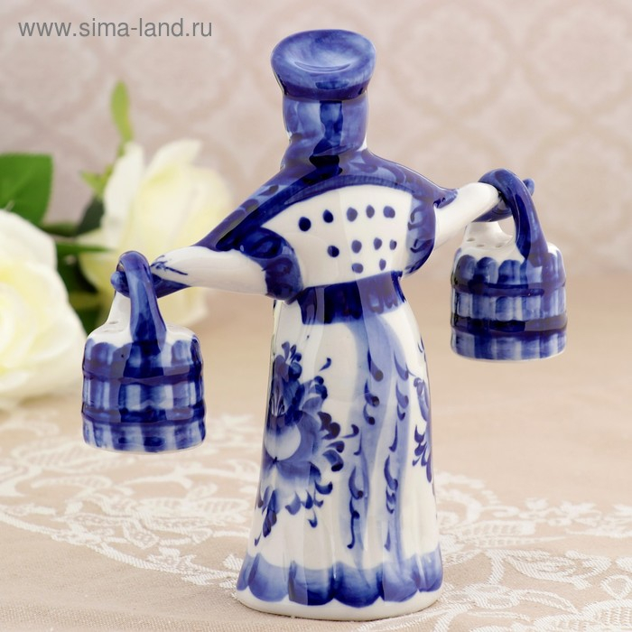 Набор для специй &laquo;Дама с коромыслом&raquo;, 5&times;13&times;20 см, гжель