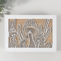 Шкатулка дерево 6 делений "Грибы" бежево-белая 17х24х7 см