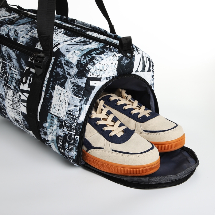 Сумка спортивная на молнии, отдел для обуви, 2 наружных кармана, длинный ремень, средний размер, цвет чёрный/белый Сумка спортивная на молнии, отдел для обуви, 2 наружных кармана, длинный ремень, средний размер, цвет чёрный/белый