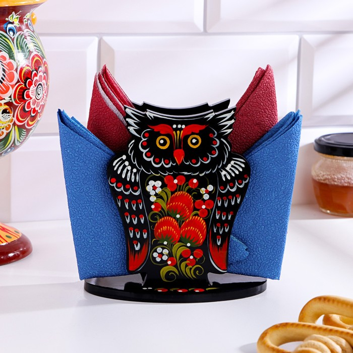 Салфетница &laquo;Сова&raquo;, 10х14 см, хохлома, микс