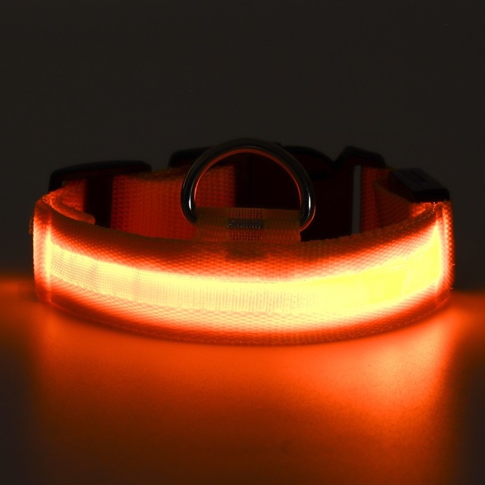 Ошейник с подсветкой размер S, ОШ 35-43 х 2,5 см, 3 режима свечения жёлтый Ошейник с подсветкой размер S, ОШ 35-43 х 2,5 см, 3 режима свечения жёлтый