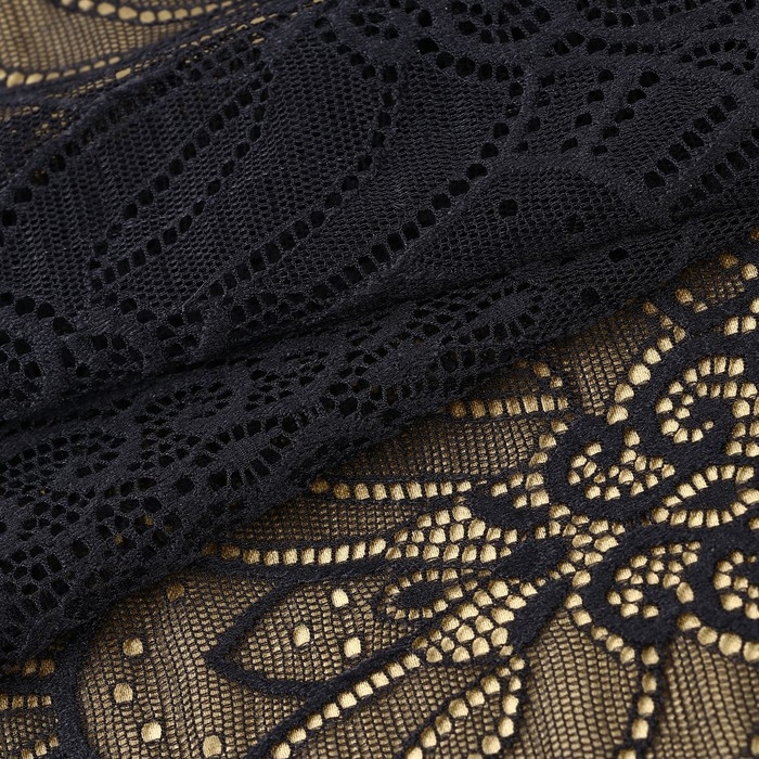 Кружевная эластичная ткань, 185 мм &times; 2,7 &plusmn; 0,5 м, цвет чёрный