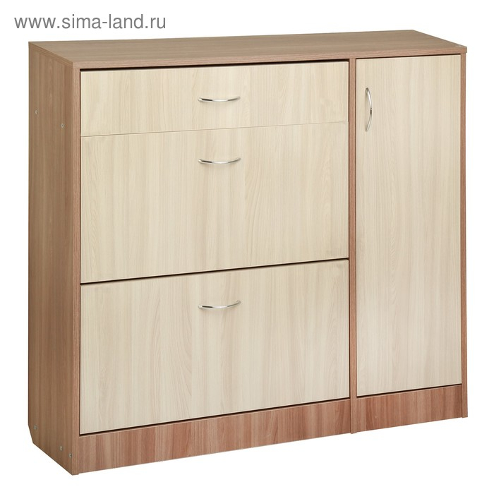 Обувница 3 отделения с дверью, 1060х280х960, Ясень шимо светлый/темный Обувница 3 отделения с дверью, 1060х280х960, Ясень шимо светлый/темный