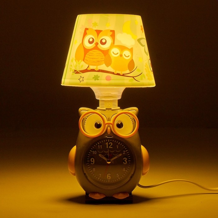 Часы с подсветкой "Совушка" детские настольные, плавный ход, на батарейках АА