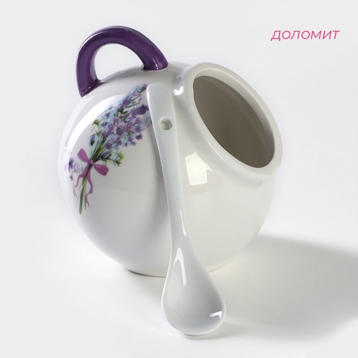 Сахарница с ложкой Доляна &laquo;Лаванда&raquo;, 200 мл, 9&times;9 см
