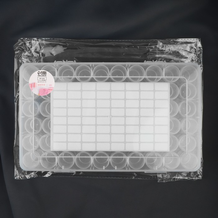 Набор баночек для рукоделия, 60 шт, d = 2,5 &times; 4,8 см, в контейнере, 28 &times; 17 &times; 5,5 см, цвет прозрачный