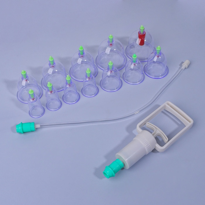 Набор вакуумных банок для массажа, 12 шт, цвет синий/прозрачный Набор вакуумных банок для массажа, 12 шт, цвет синий/прозрачный