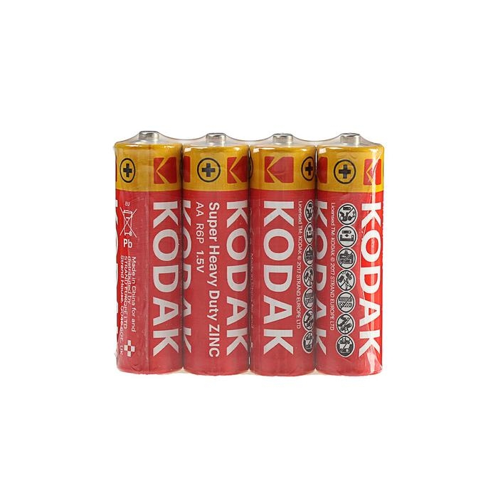 Батарейка солевая Kodak Super Heavy Duty, AA, R6-4S, 1.5В, спайка, 4 шт. Батарейка солевая Kodak Super Heavy Duty, AA, R6-4S, 1.5В, спайка, 4 шт.
