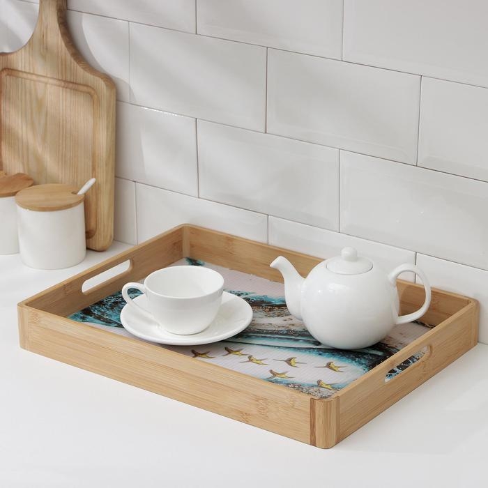 Поднос с ручками Доляна &laquo;Лазурный берег&raquo;, 41&times;30&times;5 см, бамбук