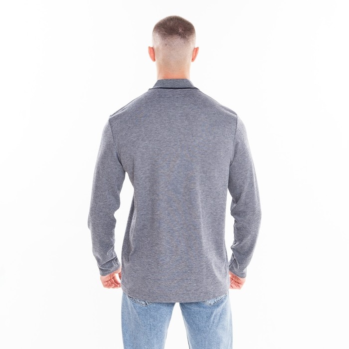 Поло мужское с длинным рукавом, цвет серый/синий, размер М