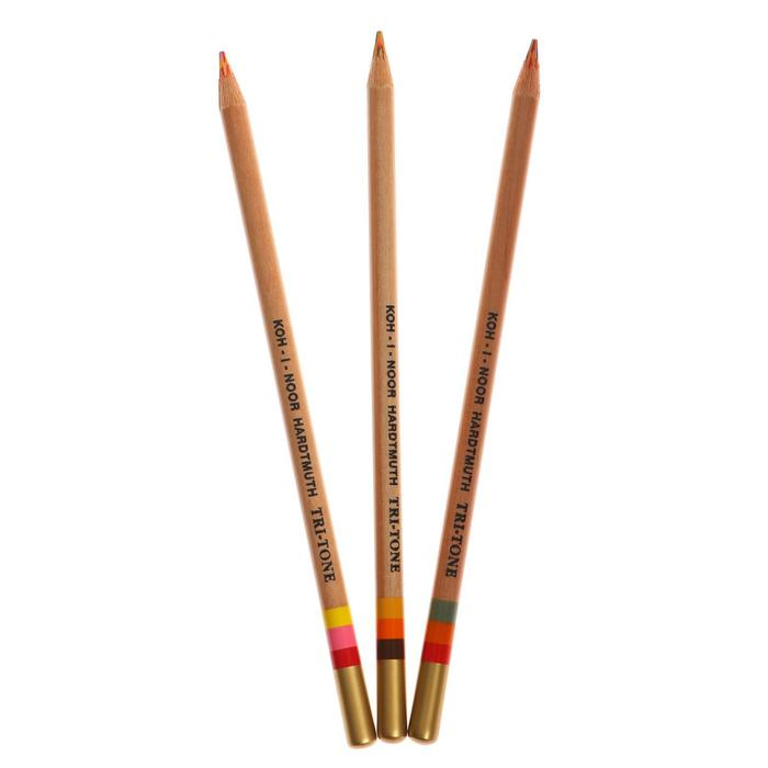 Карандаши много цвета Koh-I-Noor TRI-TONE 3442 12 штук, металлический пенал