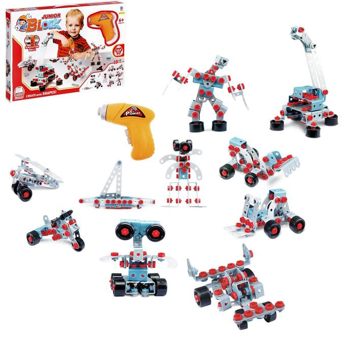 Конструктор «Юный инженер» с шуруповёртом, работает от батареек, 552 детали Конструктор «Юный инженер» с шуруповёртом, работает от батареек, 552 детали