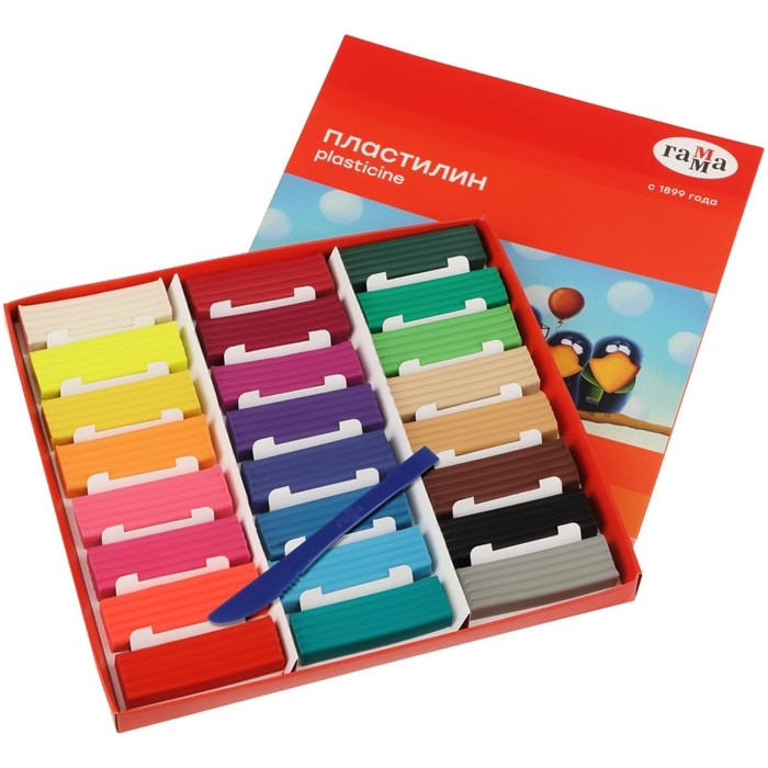 Пластилин, 24 цвета, 480г, Гамма Пластилин, 24 цвета, 480г, Гамма "Мультики", со стеком, картонная упаковка (371595)