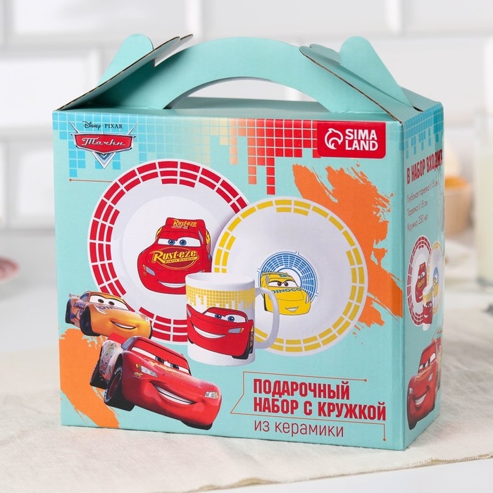 Набор посуды, 3 предмета: тарелка &Oslash; 16,5 см, миска &Oslash; 14 см, кружка 200 мл, Тачки