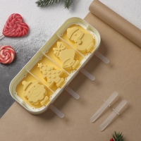 Форма для мороженого с крышкой новогодняя Доляна «Новый год», силикон, 24×10×3 см, 4 ячейки, с палочками, цвет жёлтый Форма для мороженого с крышкой новогодняя Доляна «Новый год», силикон, 24×10×3 см, 4 ячейки, с палочками, цвет жёлтый