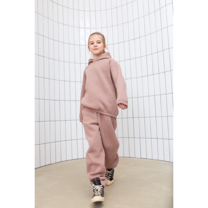 Худи для девочки MINAKU: Basic Line KIDS, цвет тёмно-бежевый, рост 158