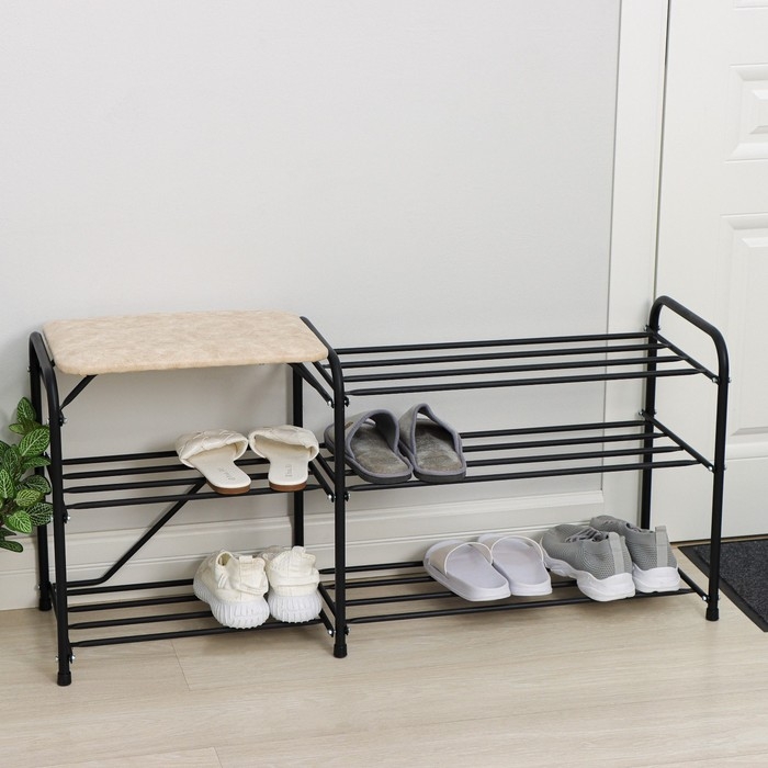 Подставка для обуви с сиденьем &laquo;Дубль&raquo;, 3 полки, замша, цвет чёрный