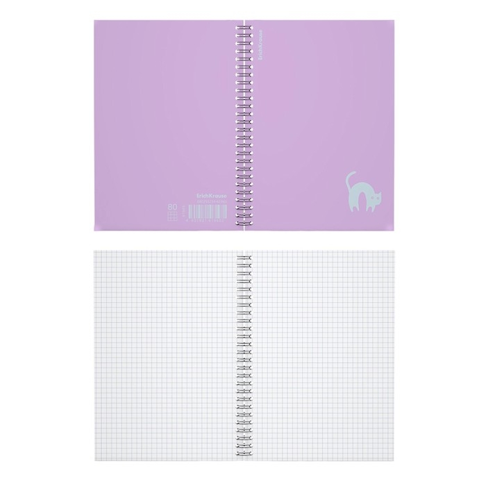 Тетрадь на спирали, 80 листов в клетку, ErichKrause Brave cats, пластиковая обложка, блок офсет 100% белизна, фиолетовая