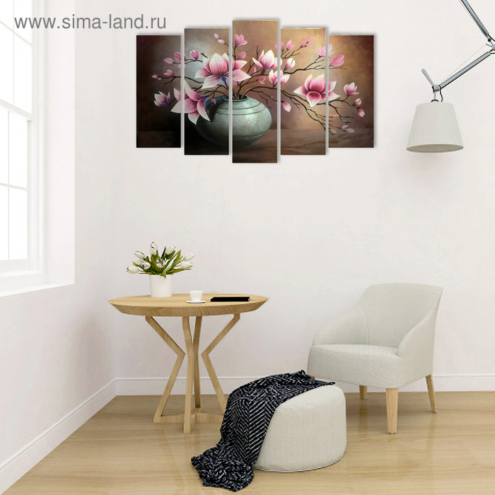 Картина модульная на подрамнике "Цветы в вазе"  2шт-25*71; 2шт-25*63; 1шт-25*80  125*80 см