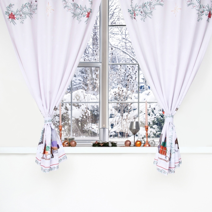 Комплект штор д/кухни с подхватами "Новогоднее чудо" 145х180+/-5см-2 шт., габардин