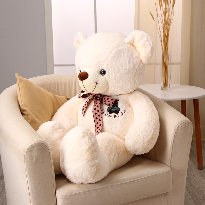 Мягкая игрушка &laquo;Мишка&raquo;, с бантом в горошек, 100 см, цвет белый