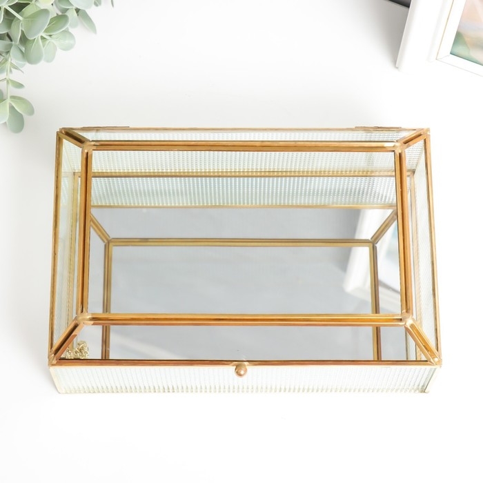 Шкатулка стекло с металлическим каркасом "Квадратики" золото 8,5х16х24 см