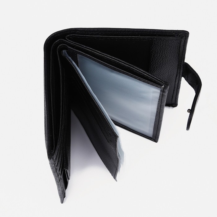 Портмоне мужское на кнопке, 3 в 1, для автодокументов, паспорта, карт, купюр, цвет чёрный Портмоне мужское на кнопке, 3 в 1, для автодокументов, паспорта, карт, купюр, цвет чёрный