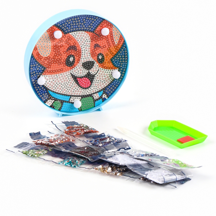 Ночник своими руками. Алмазная мозаика для детей с полным заполнением на ночнике &laquo;Корги&raquo;, 15 х 15 см