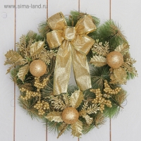 Венок новогодний d-28 см "С бантиком" золотые ягодки Венок новогодний d-28 см "С бантиком" золотые ягодки