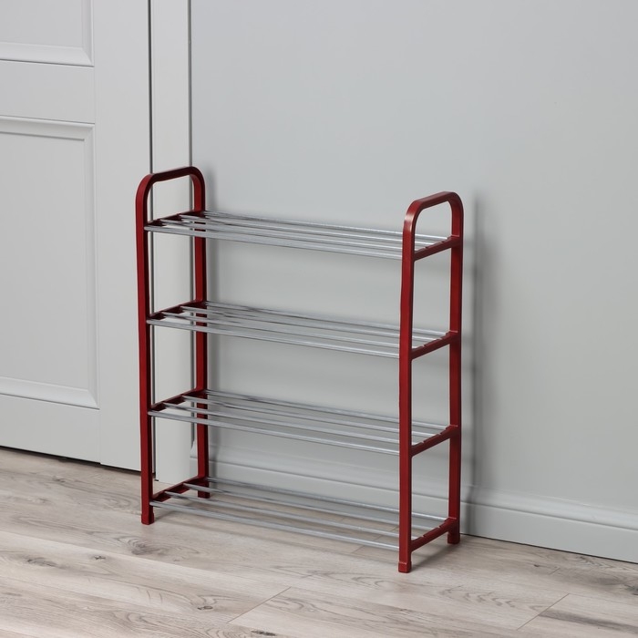 Обувница Доляна, 4 яруса, 50&times;19&times;59 см, цвет красный