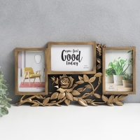 Фоторамка пластик на 3 фото 10х15 см "Роза в листьях" состаренное золото 40х21,5 см Фоторамка пластик на 3 фото 10х15 см "Роза в листьях" состаренное золото 40х21,5 см