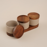 Набор банок керамических для сыпучих продуктов на подставке SL Home &laquo;Стоун форест&raquo;, 4 предмета: 3 банки 220 мл, подставка