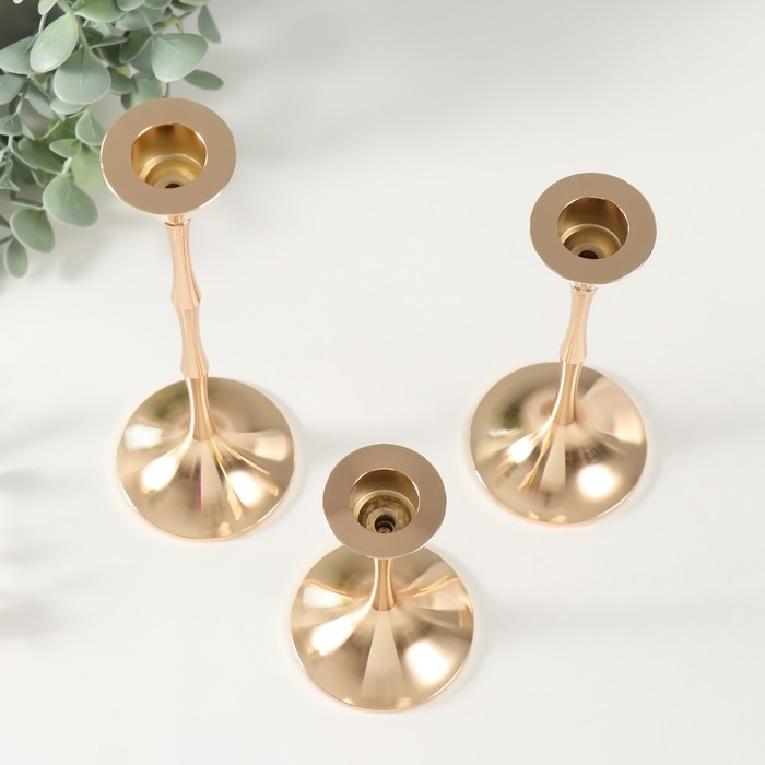 Подсвечник металл Подсвечник металл "Утончённый конус" d=2 см, набор 3 шт h=22 см,17 см, 11,5 см