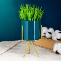 Кашпо "Цилиндр" зеленое, на золотой подставке, 15х8х8см Кашпо "Цилиндр" зеленое, на золотой подставке, 15х8х8см