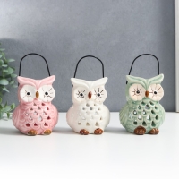 Подсвечник керамика на 1 свечу "Очковая сова" с ручкой 9,5х6,5х7 см МИКС