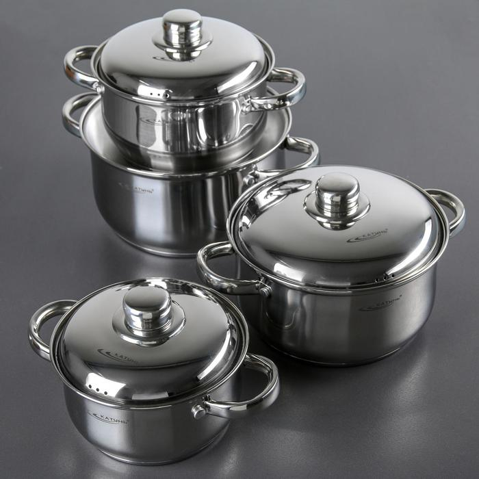 Набор кастрюль &laquo;Гретта&raquo;, 4 предмета: 1,8 л, 2,5 л, 3,4 л, 4,5 л, металлические крышки, капусльное дно, индукция