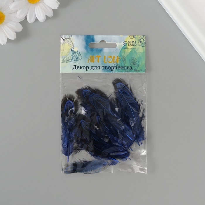 Перо декоративное фазана "Рябь. Синяя" набор 20 шт h=5-7 см